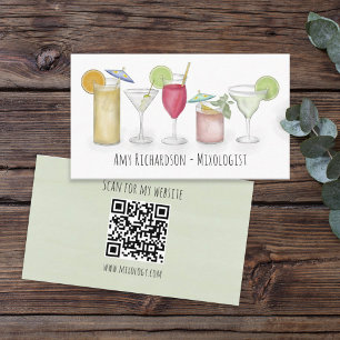 Simple Watercolor Cocktails Drinks Bartender Business Card