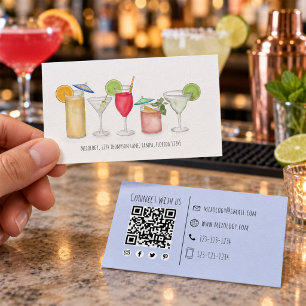 Simple Watercolor Cocktails Drinks Whimsical Fun I Business Card