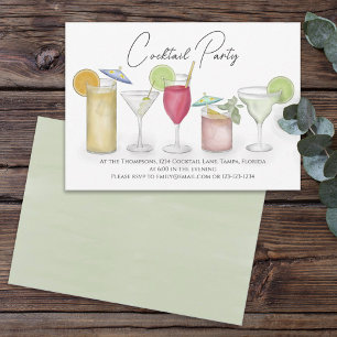 Simple Watercolor Cocktails Drinks Whimsical Fun Invitation