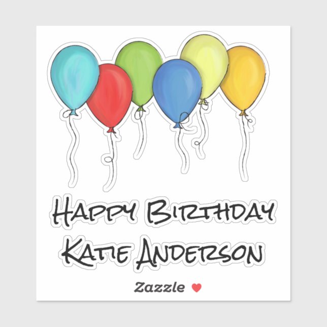 Simple Watercolor Colorful Happy Birthday Balloons Sticker (Sheet)