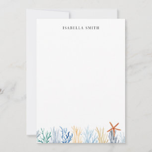 Simple Watercolor Coral Personalized Note Card