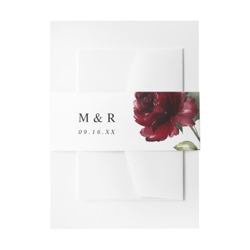 Simple Watercolor Deep Red Flower Monogram Invitation Belly Band