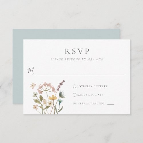 Simple Watercolor Delicate Pressed Flowers Wedding RSVP Card