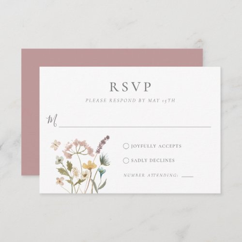 Simple Watercolor Delicate Pressed Flowers Wedding RSVP Card