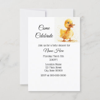 Simple Watercolor Duckling Baby Shower Invitation