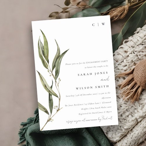 Simple Watercolor Eucalyptus Botanical Engagement Invitation