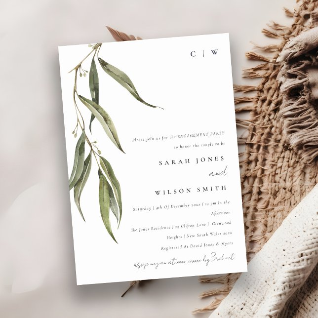 Simple Watercolor Eucalyptus Botanical Engagement Invitation (Creator Uploaded)