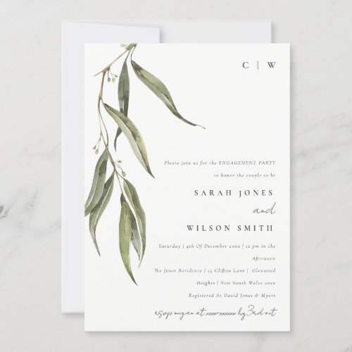 Simple Watercolor Eucalyptus Botanical Engagement Invitation