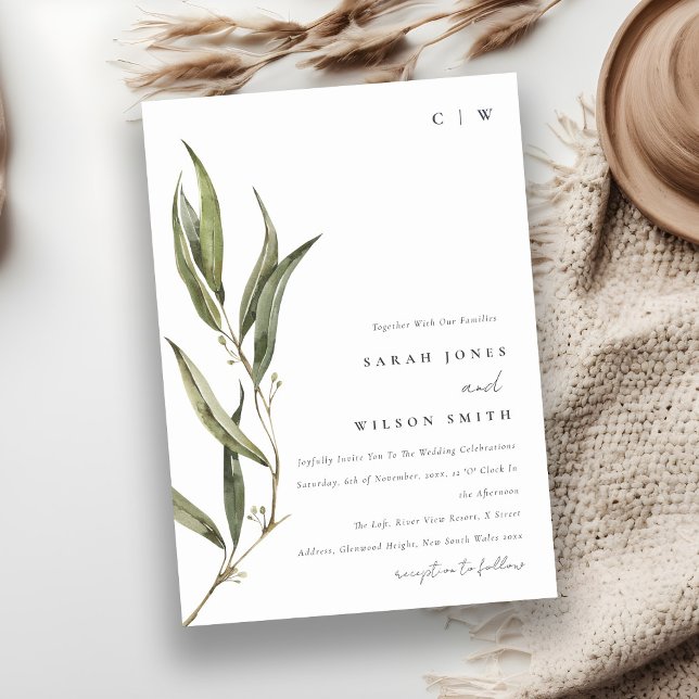 Simple Watercolor Eucalyptus Botanical Wedding Invitation (Creator Uploaded)