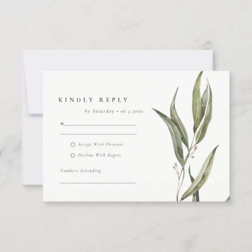 Simple Watercolor Eucalyptus Botanical Wedding RSVP Card