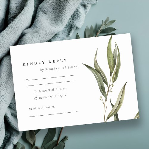 Simple Watercolor Eucalyptus Botanical Wedding RSVP Card