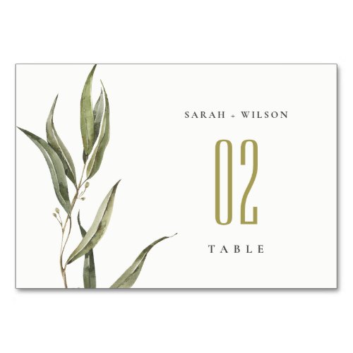 Simple Watercolor Eucalyptus Botanical Wedding Table Number