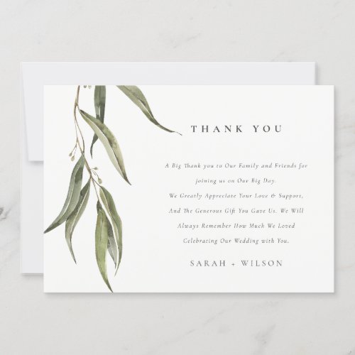 Simple Watercolor Eucalyptus Botanical Wedding Thank You Card