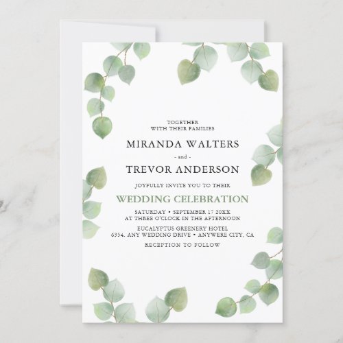 Simple Watercolor Eucalyptus Greenery Wedding Invitation