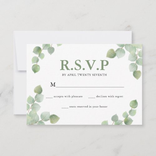 Simple Watercolor Eucalyptus Greenery Wedding RSVP Card