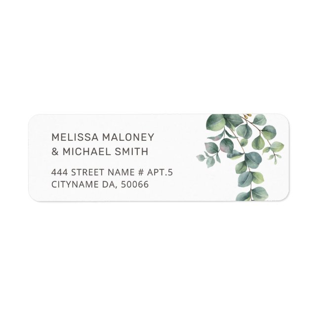 Simple Watercolor Eucalyptus Leaves |  Wedding Label (Front)
