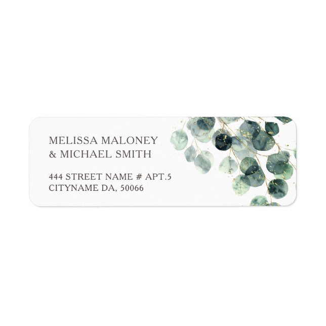 Simple Watercolor Eucalyptus Leaves |  Wedding Label (Front)