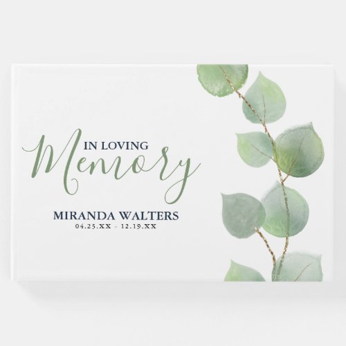 Simple Watercolor Eucalyptus Memorial Keepsake Guest Book