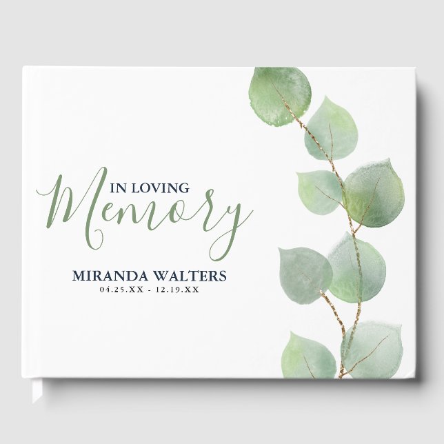 Simple Watercolor Eucalyptus Memorial Keepsake Guest Book (Front)