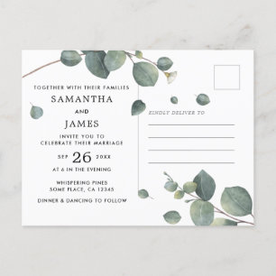 Simple Watercolor Eucalyptus Photo Wedding Invitation Postcard