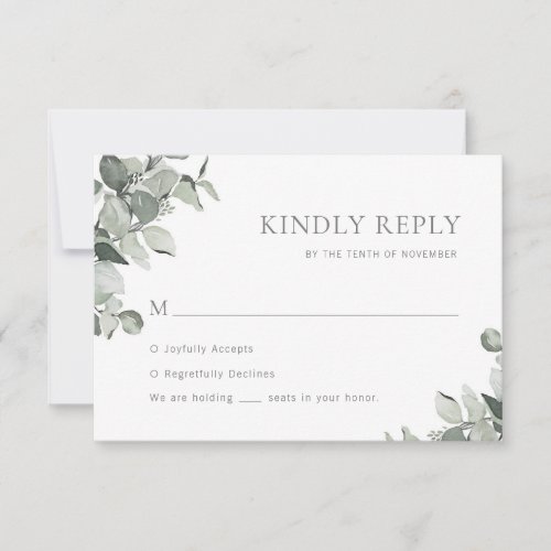 Simple Watercolor Eucalyptus Wedding RSVP Card