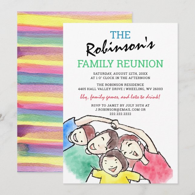 Simple Watercolor Family Reunion Invitation (Front/Back)