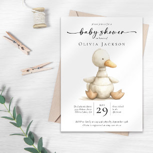 Simple Watercolor Farm Duck Baby Shower Invitation