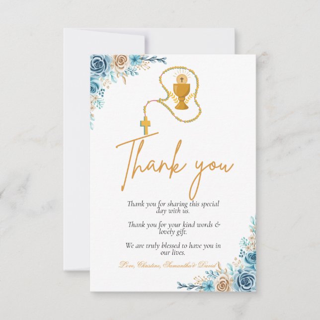 Simple watercolor  first holy communion thank you card (Front)