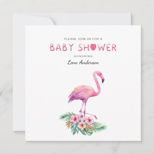 Simple Watercolor Flamingo Baby Shower Invite (Front)