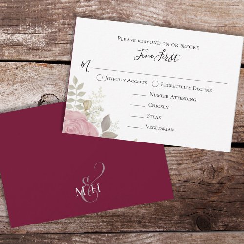 Simple Watercolor Floral Burgundy Meal Choice RSVP Card