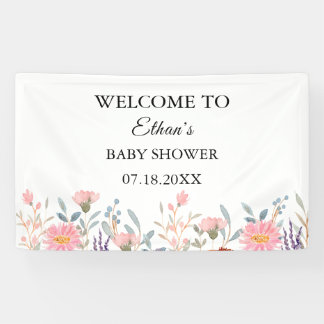 Simple Watercolor Floral Garden Baby Shower Banner