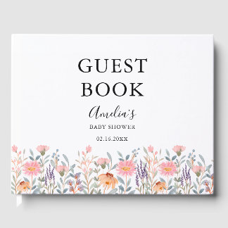 Simple Watercolor Floral Garden Baby Shower Guest Book