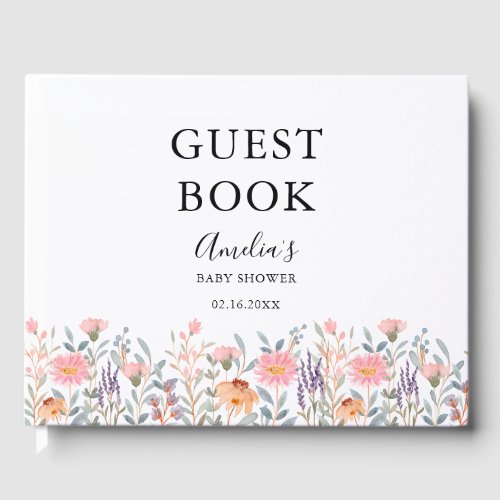 Simple Watercolor Floral Garden Baby Shower Guest Book