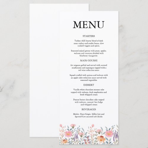 Simple Watercolor Floral Garden Baby Shower Menu