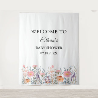 Simple Watercolor Floral Garden Baby Shower Tapestry