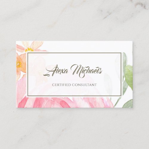 Simple Watercolor Floral Girly Pink Flowers Business Card