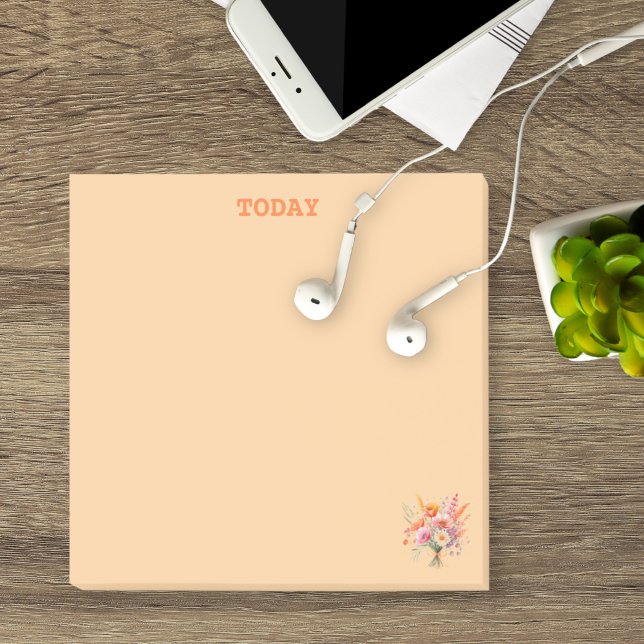 Simple Watercolor Floral Light Orange Custom Post-it Notes (Pretty wildflowers customizable text Post It notes feature orange and pink details. )