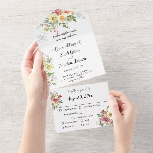 Simple watercolor floral minimalist dusty pink all all in one invitation