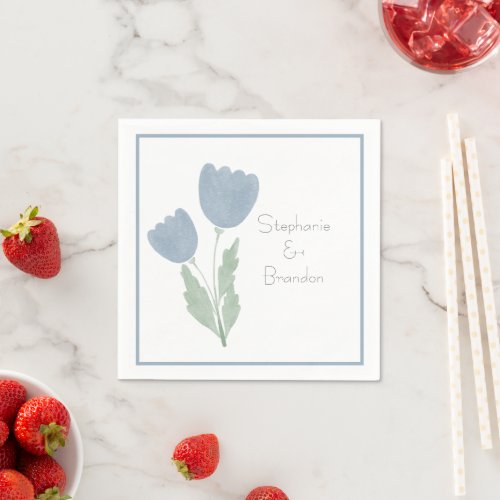 Simple Watercolor Floral Personalized Wedding Napkins
