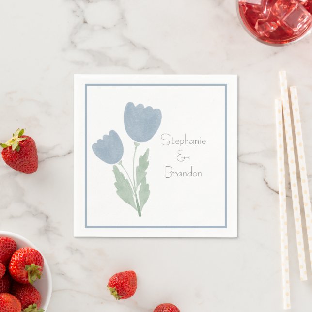 Simple Watercolor Floral Personalized Wedding Napkins (Insitu)