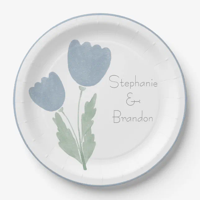 Simple Watercolor Floral Personalized Wedding Paper Plates | Zazzle