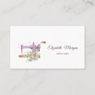 Simple Watercolor Floral Sewing Machine  Business Card