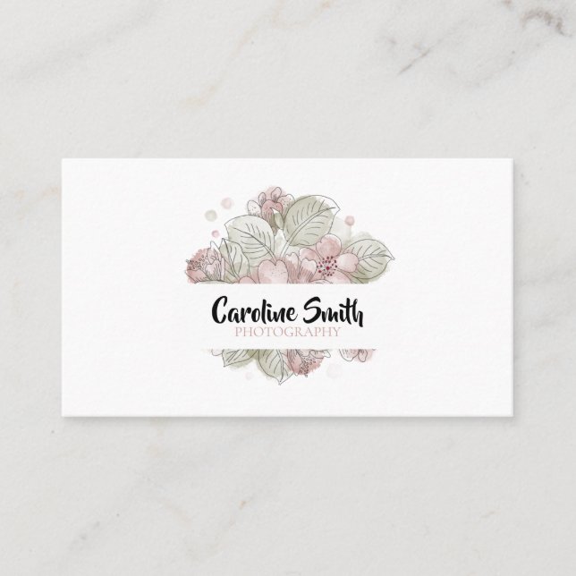 Simple, Watercolor Flower, both side printed Business Card (Front)