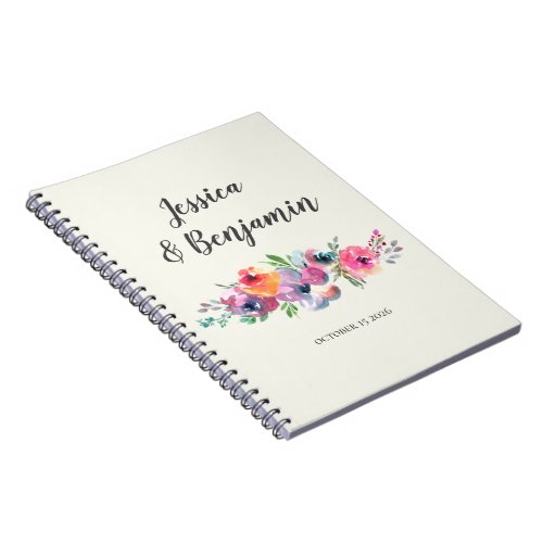 Simple Watercolor Flowers Elegant Custom Wedding  Notebook