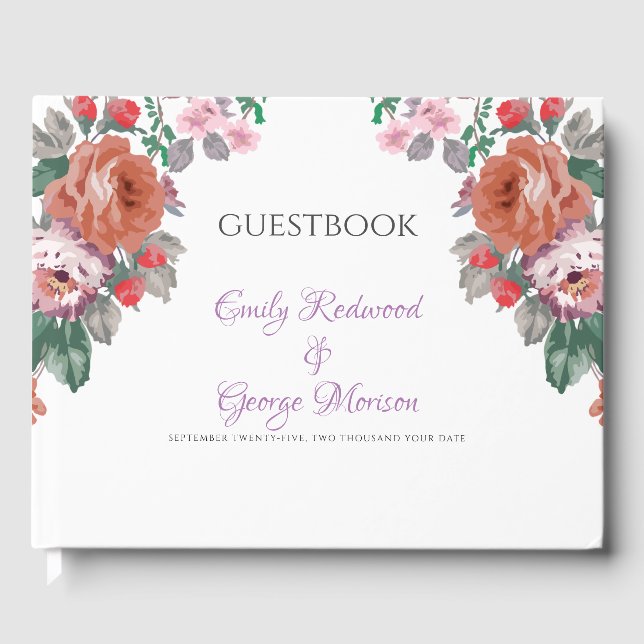 Simple Watercolor Flowers Guest Book (Front)