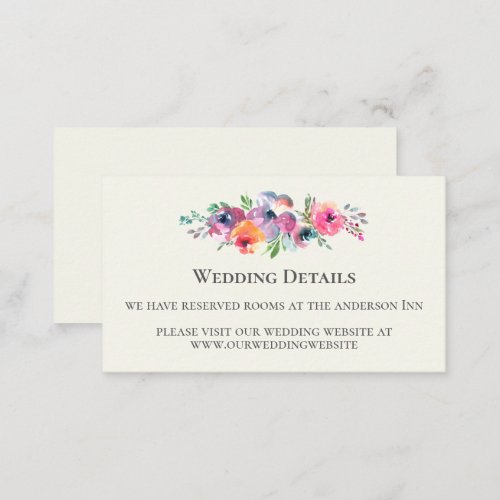 Simple Watercolor Flowers Modern Elegant Wedding Enclosure Card