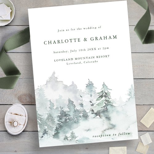 Simple Watercolor Forest Wedding Invitation
