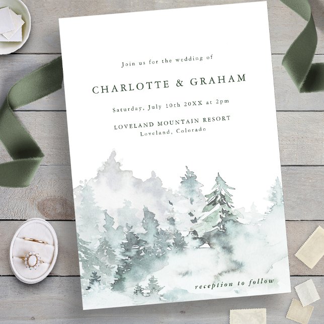 Simple Watercolor Forest Wedding Invitation (Green and White - Simple Watercolor Forest Wedding Invitation
)