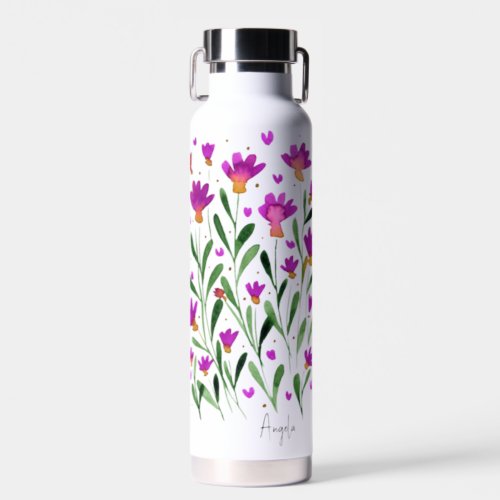 Simple watercolor forget me not flowers water bottle