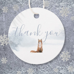 Simple Watercolor Fox Winter Scene Thank You Favor Tags